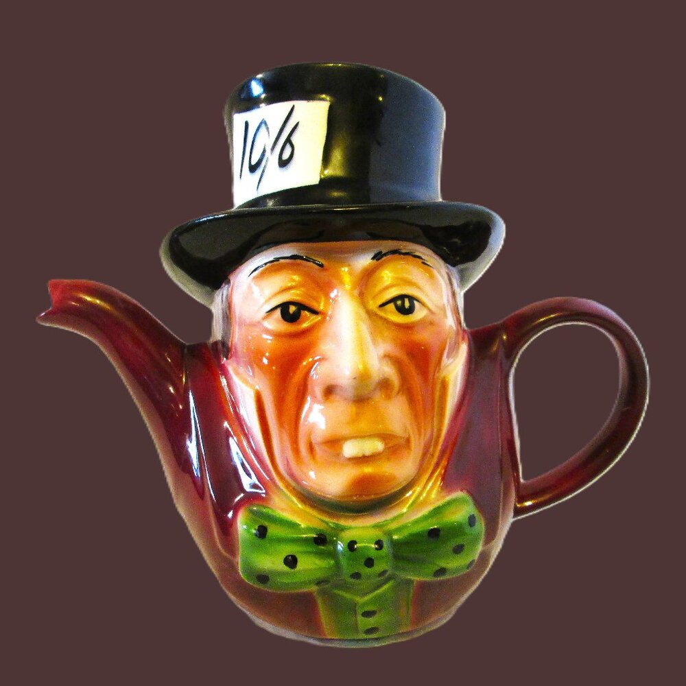 Vtg Fictional Mad Hatter with his card in his hat character teapot by Tony Wood